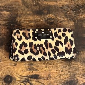 Kate Spade leopard print nylon zip wallet